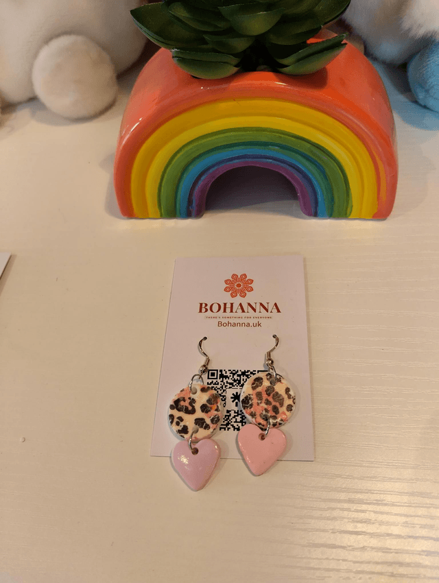 Handmade Animal Print & Pink Heart Earrings 💖🐆