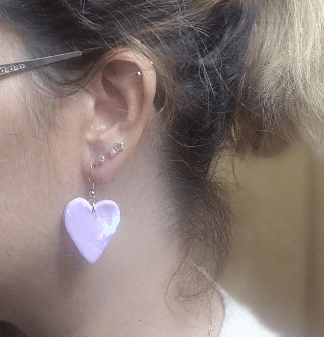 Handmade polymer clay earrings - lavender - raspberry marble effect