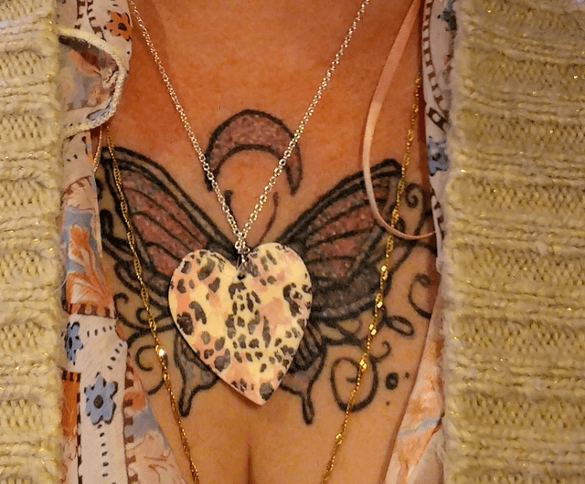 Animal print polymer clay heart necklace 