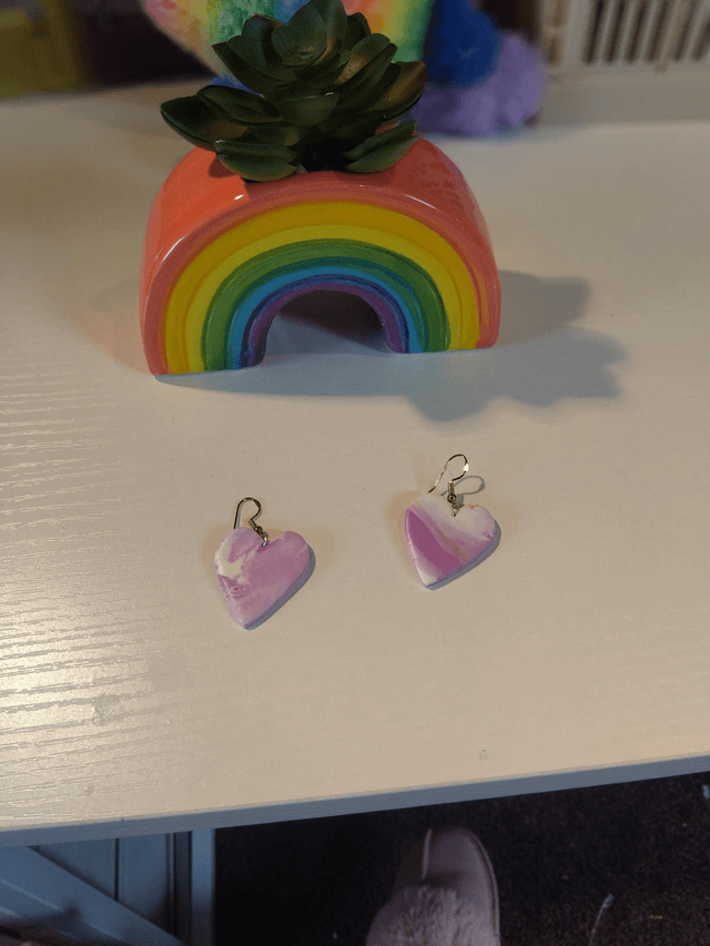 Handmade polymer clay earrings - lavender - raspberry marble effect