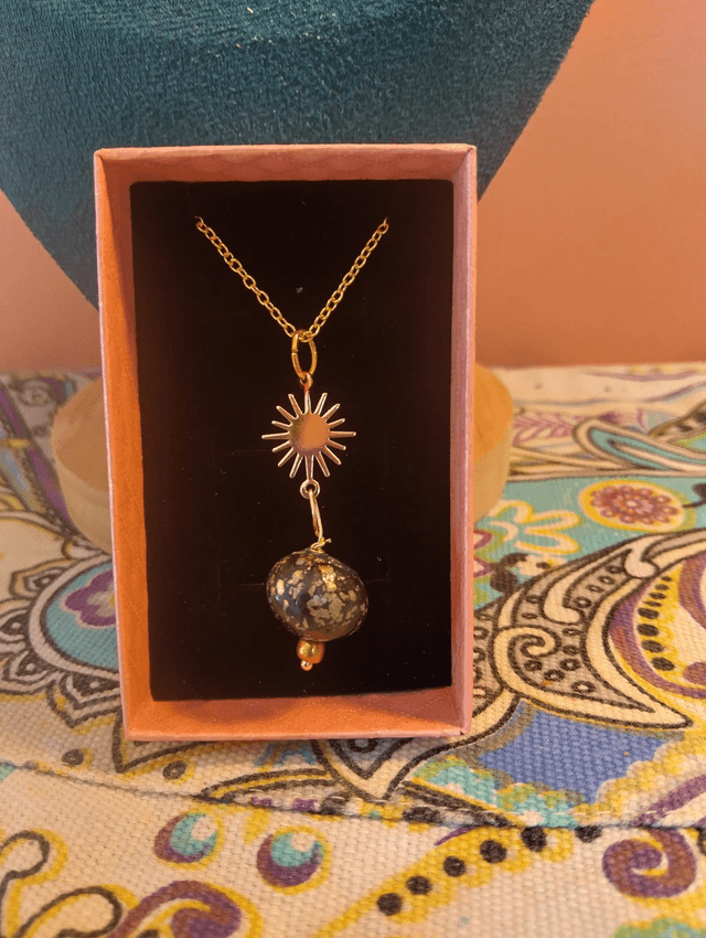 Polymer Clay Beaded Necklace with Gold-Filled Celestial Star Pendant