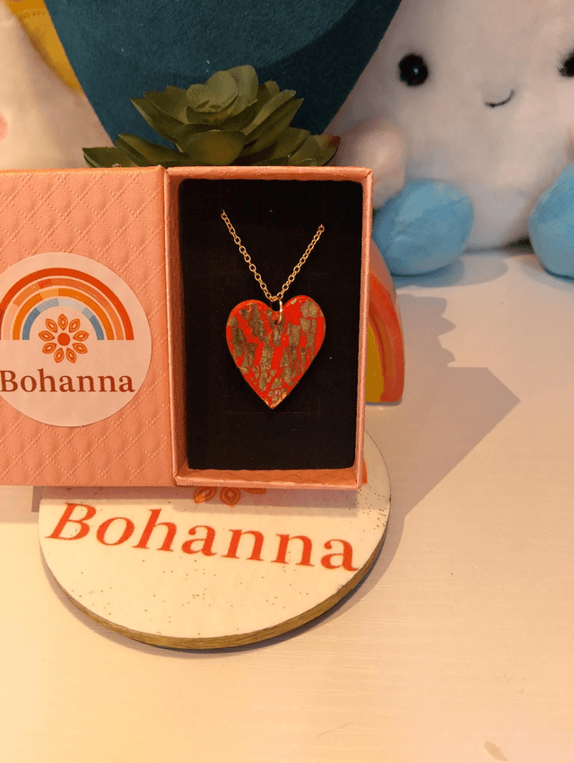Handmade polymer Red & Gold Foil Heart Necklace