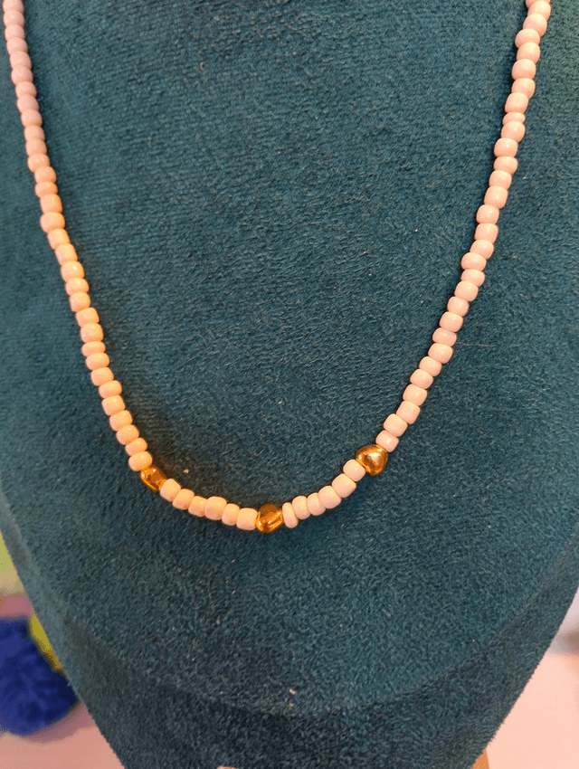 Handmade beaded white necklace - Golden Glow 