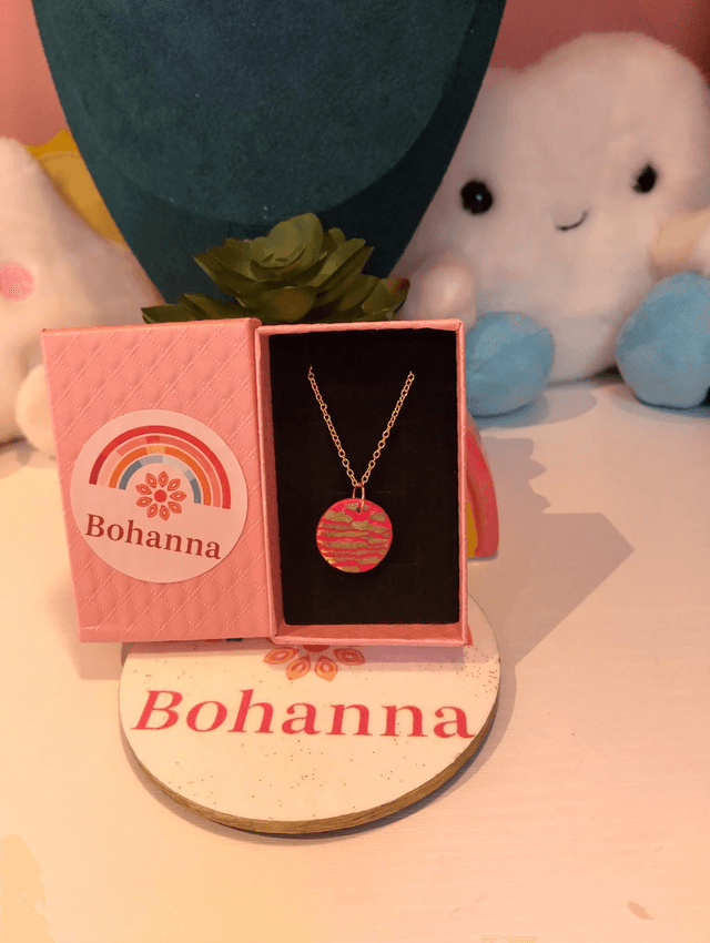  Red & Gold Foil Boho Disc Necklace