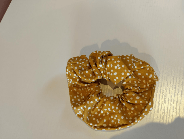 Handmade scrunchie yellow and white spotty