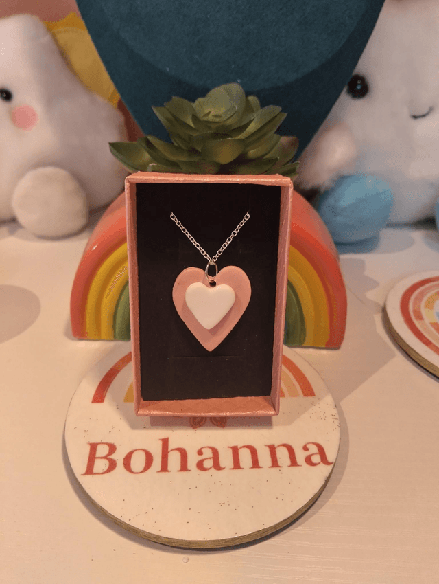 Blush Pink Heart Necklace | Handmade Polymer Clay Pendant on Sterling Silver Chain