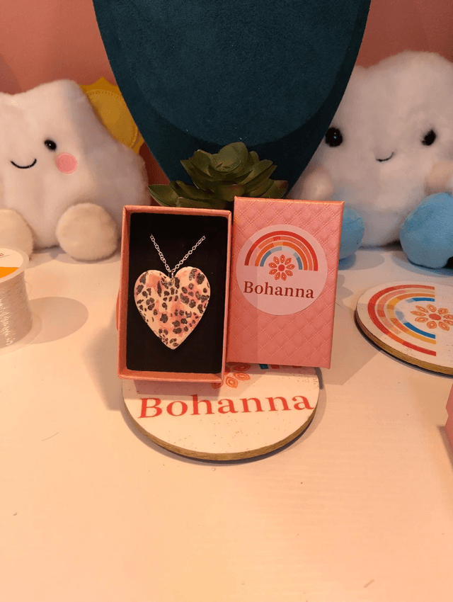 Animal print polymer clay heart necklace 
