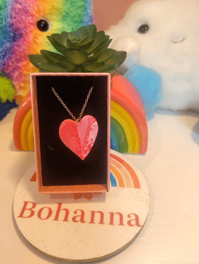 Handmade polymer clay 
Pink Heart Pendant Necklace 