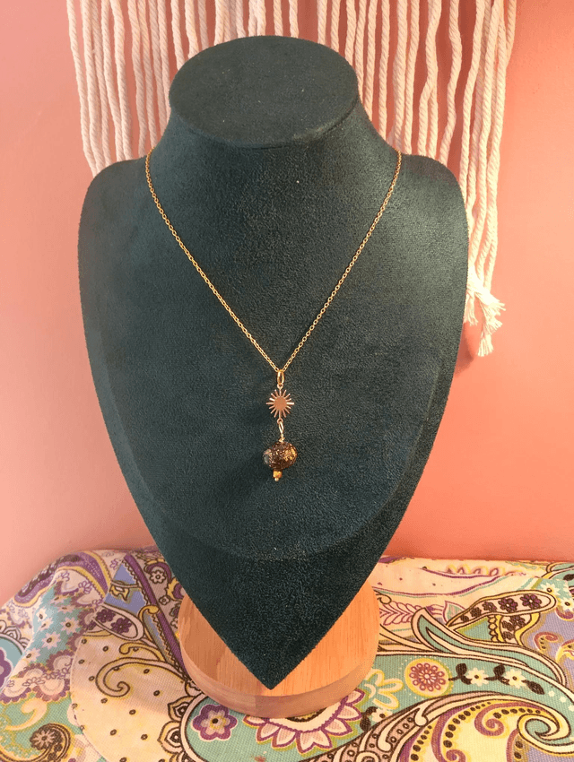 Polymer Clay Beaded Necklace with Gold-Filled Celestial Star Pendant