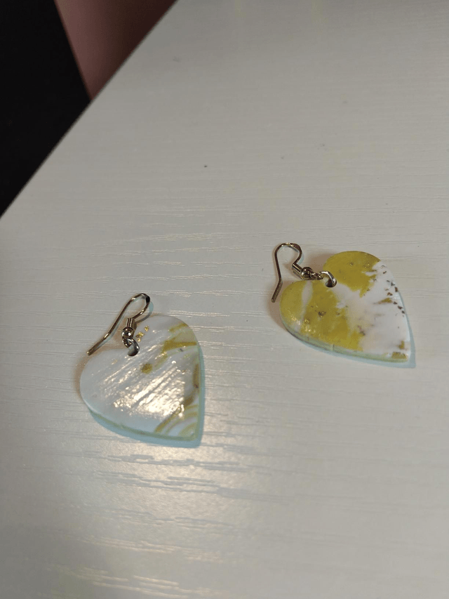 Handmade polymer clay earrings and necklace set- green and gold 