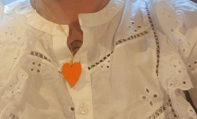 Handmade polymer clay orange heart necklace 