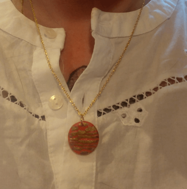  Red & Gold Foil Boho Disc Necklace