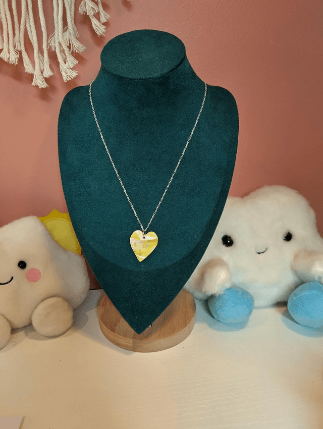 Handmade polymer clay earrings and necklace set- green and gold 
