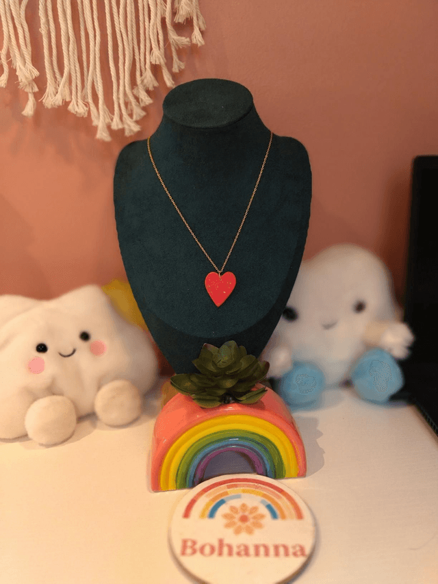 Handmade polymer clay Red heart necklace 