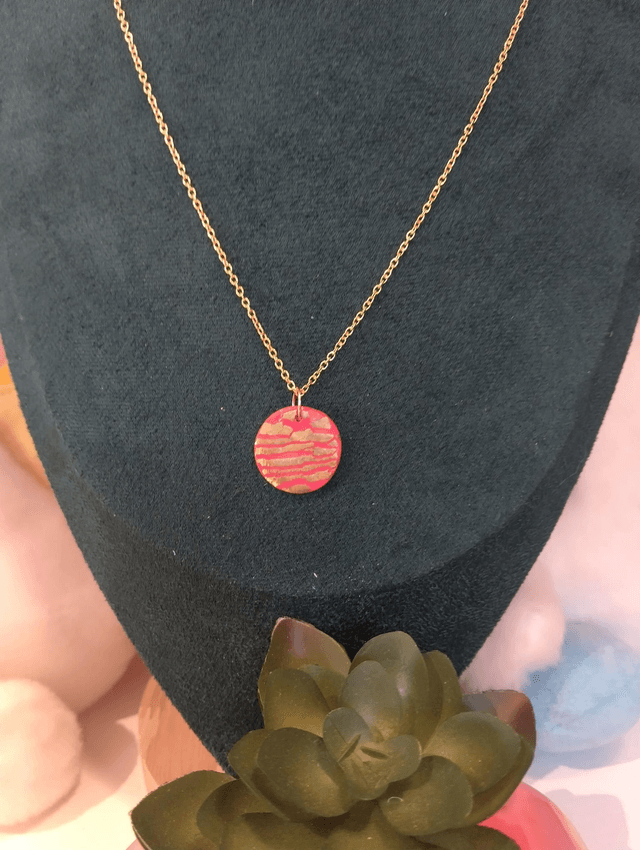  Red & Gold Foil Boho Disc Necklace