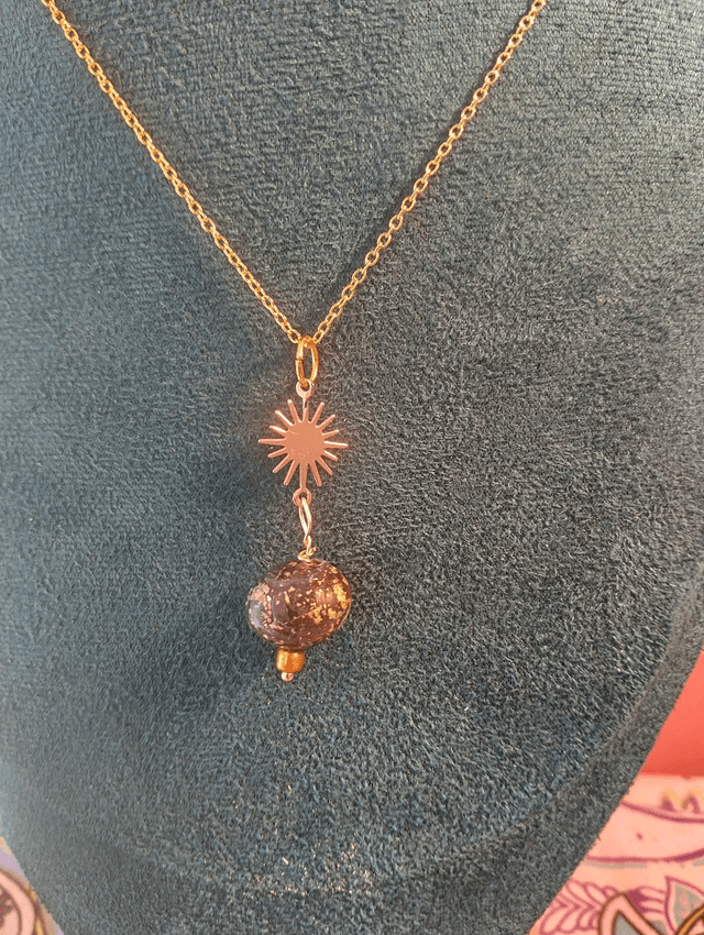 Polymer Clay Beaded Necklace with Gold-Filled Celestial Star Pendant
