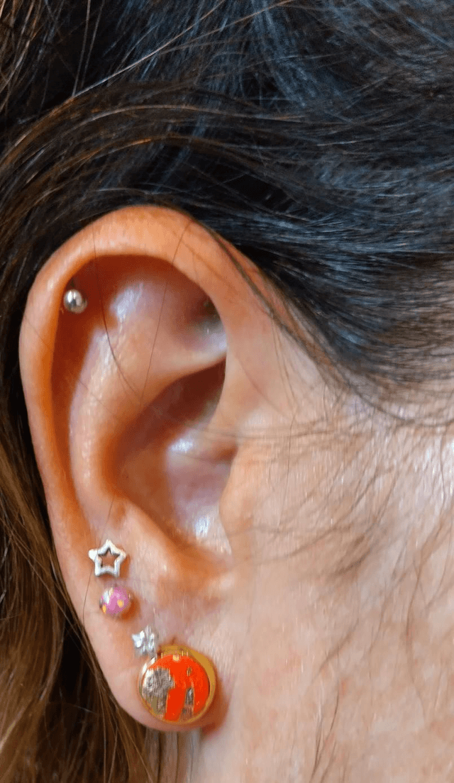 Red & Gold Foil Stud Earrings – Handmade Polymer Clay