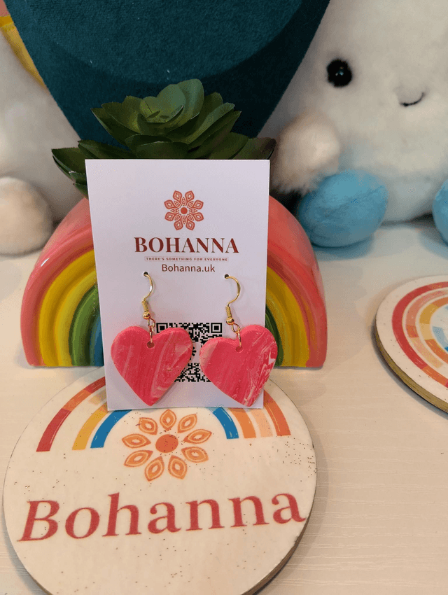Handmade polymer clay earrings - lavender - raspberry marble effect