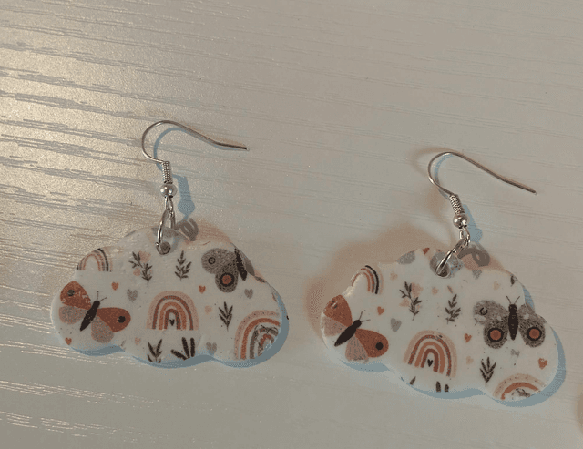 Handmade clay earrings  - Boho clouds 