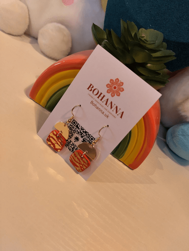 Handmade polymer clay boho style earrings with gold filled components 