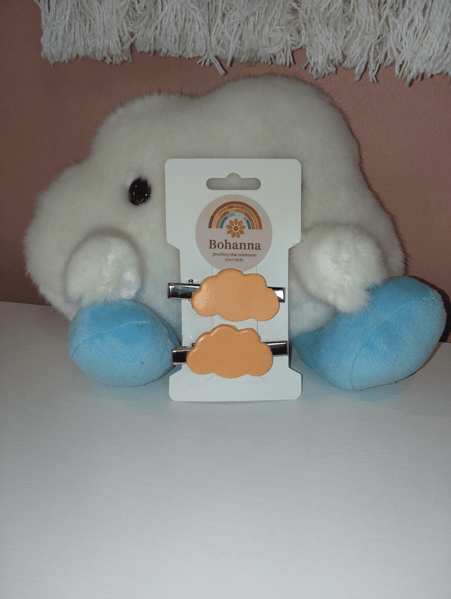 Handmade clay hairclips - Clouds