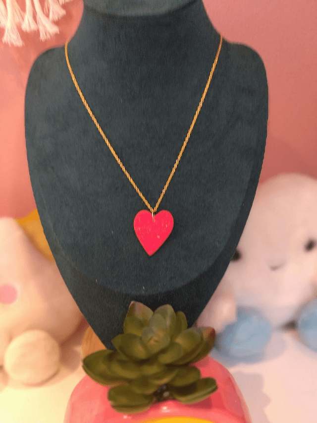Handmade polymer clay Red heart necklace 