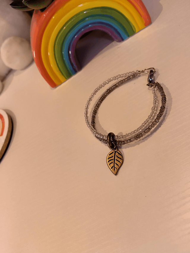 Handmade Boho Leaf Charm Beaded Bangle 
