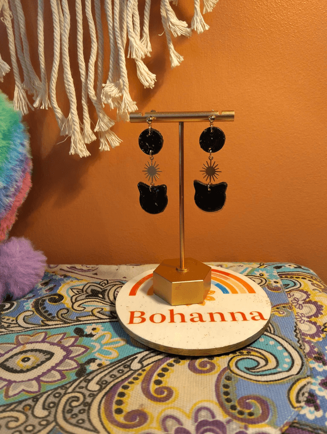 celestial black cat earrings 